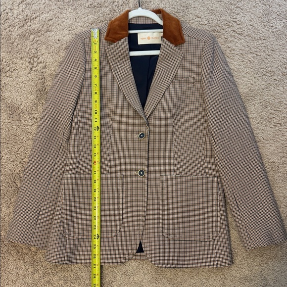 Tory Burch Checkered Blazer with Brown Collar - Picture 6 of 9